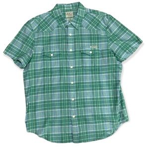 LUCKY BRAND Green Plaid Short Sleeve Button Down, Size L